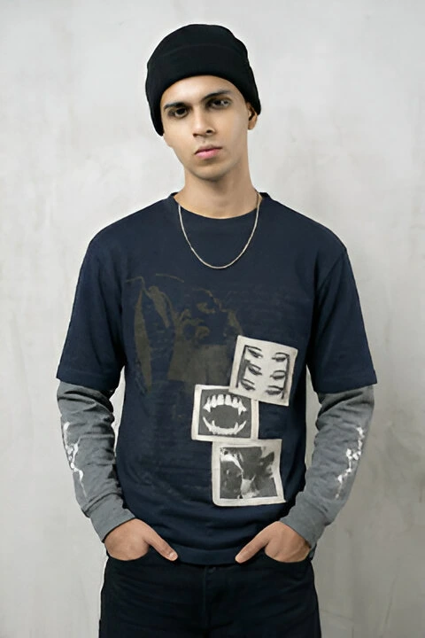 Art of Chose Patchwork Layered Tee - Navy (S)